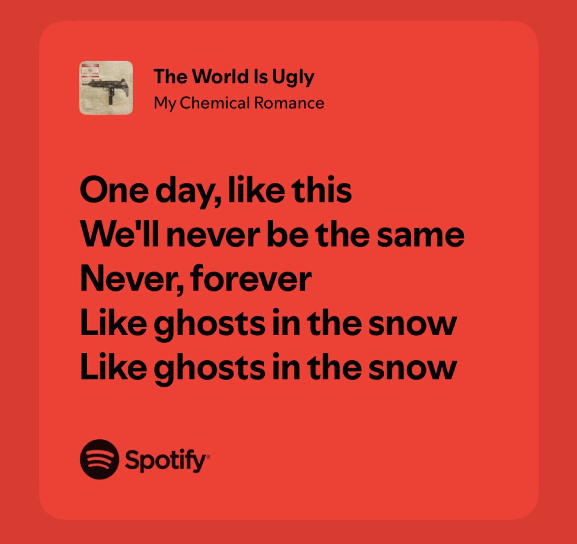 necesito q alguno de los tres chemicaleritos q quedan me resuelva la duda q siempre he tenido, dice like ghosts in the snow dos veces o la última es like ghosts in the sun ????