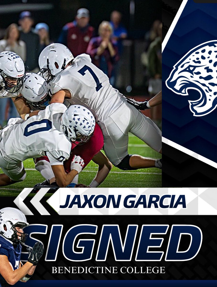 MVJaguar's tweet photo. 𝓢𝓲𝓰𝓷𝓮𝓭 • LB Jaxon Garcia - Benedictine College
Congrats Jaxon!
#1-0 #MVMade https://t.co/1jMx2rPwV8