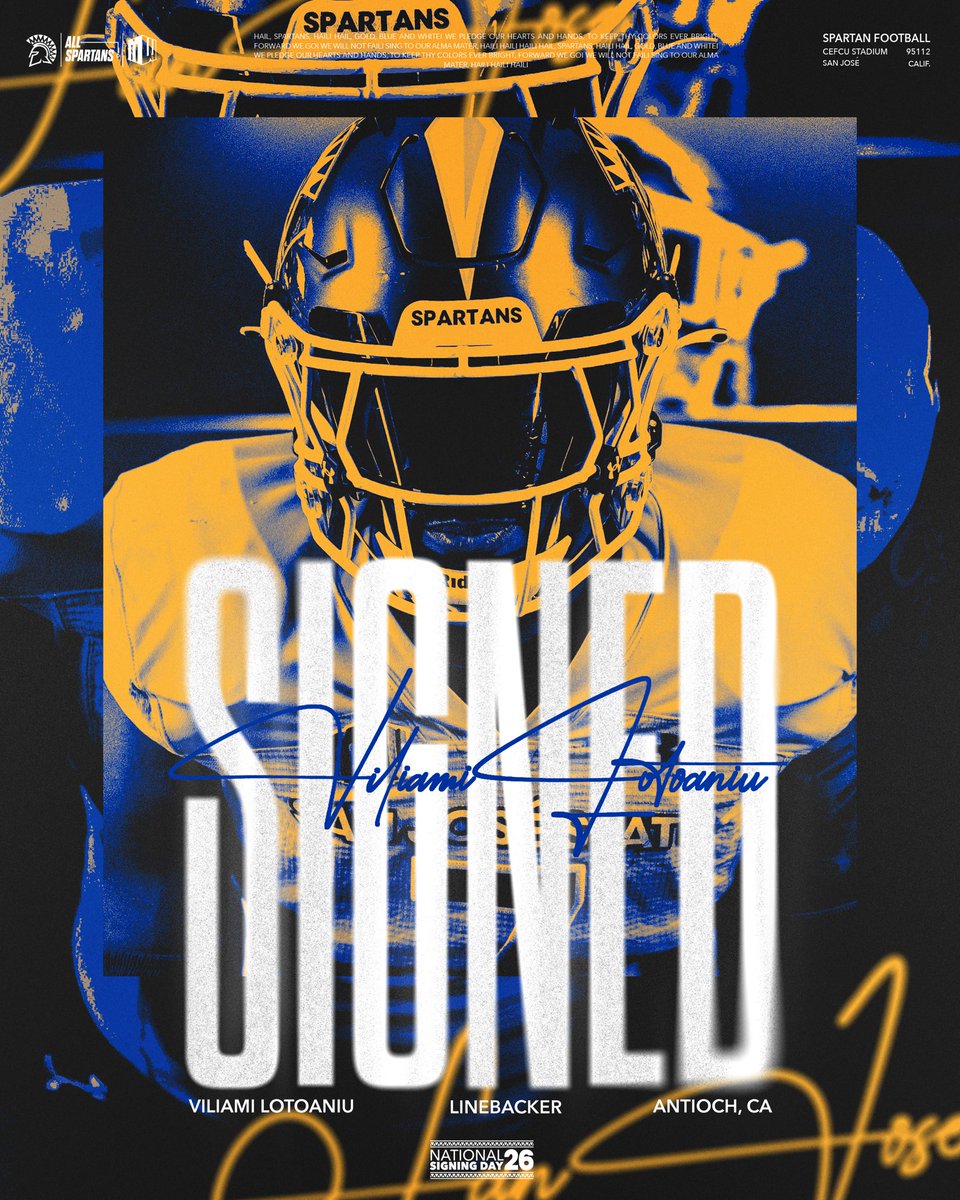 SanJoseStateFB's tweet photo. Welcome to SPARTA, @LotoaniuVi ⚔️

#ThisIsSparta | #AllSpartans https://t.co/rJbnpgDdM9
