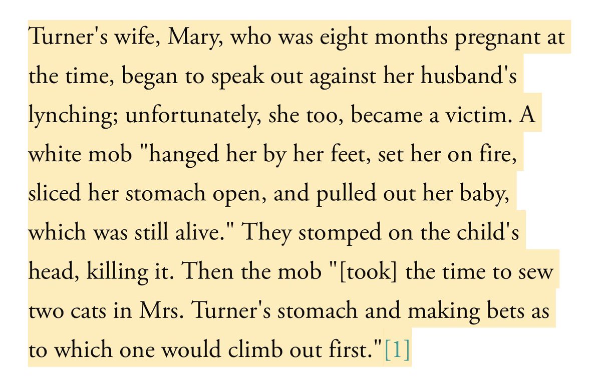 Was thinking about Emmett Till  and then I went down a rabbit hole of past lynchings. Came across the story of Mary Turner and reading it made me physically ill.