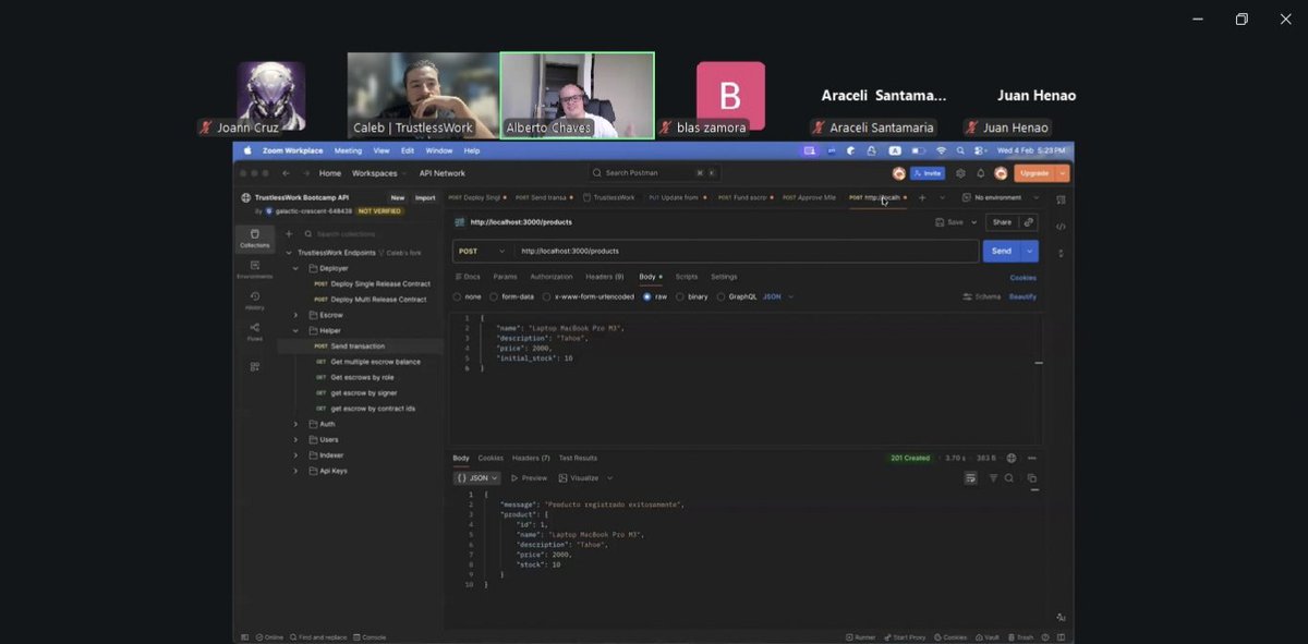 💪 Seguimos avanzando con #Kapi, reunión con el team para definir identidad,  branding y estructurar la arquitectura del producto . <a href="/19_Joann_/">Joann_19</a> <a href="/AnthonyFuentesl/">Anthony Fuentes</a>  
🤓Seguido de la clase 2 de la semana 2 sobre backend con <a href="/zkCaleb_dev/">caleb.sh</a>  <a href="/TrustlessWork/">Trustless Work</a> 
<a href="/TheBAFNetwork/">BAF</a> <a href="/StarMaker_LATAM/">Starmaker by Stellar</a>
