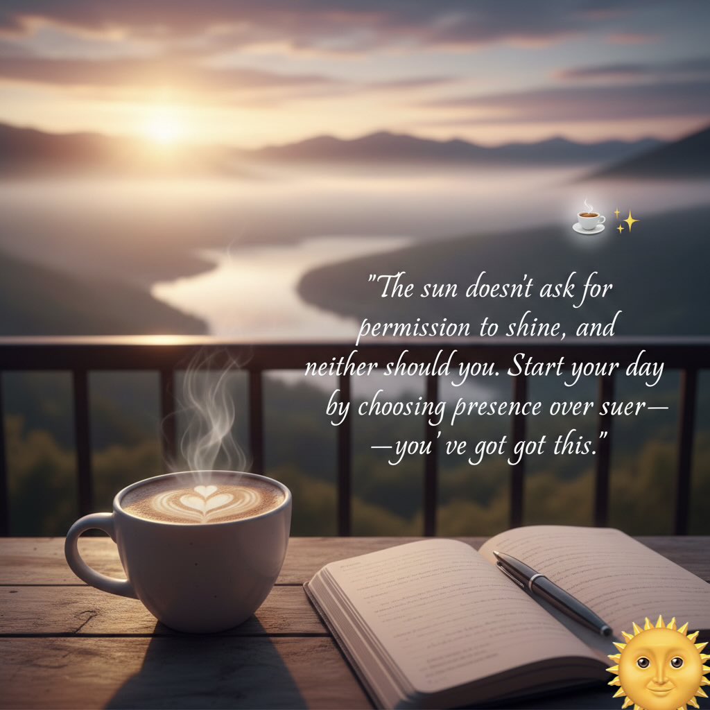 The sun doesn’t ask for permission to shine, and neither should you. Start your day by choosing presence over pressure—you’ve got this. ☕️✨