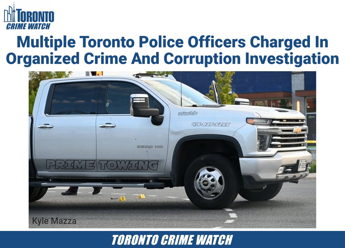 CrimewatchTO's tweet photo. Multiple Toronto Police Officers Charged In Organized Crime And Corruption Investigation

York Regional Police have announced they will hold a press conference tomorrow morning at 10 am to detail "Project South" an operation targeting Toronto Police officers involved in organized crime and corruption.

CBC is reporting nine Toronto police officers are facing charges related to the tow truck violence across the GTA.

Officers are accused of Conspiring to kill a unit commander at the Toronto South Detention Centre, trafficking, leaking addresses to hitmen, and leaking police officer addresses.

Toronto Police Chief Myron Demkiw will be present to provide comment on the investigation.
