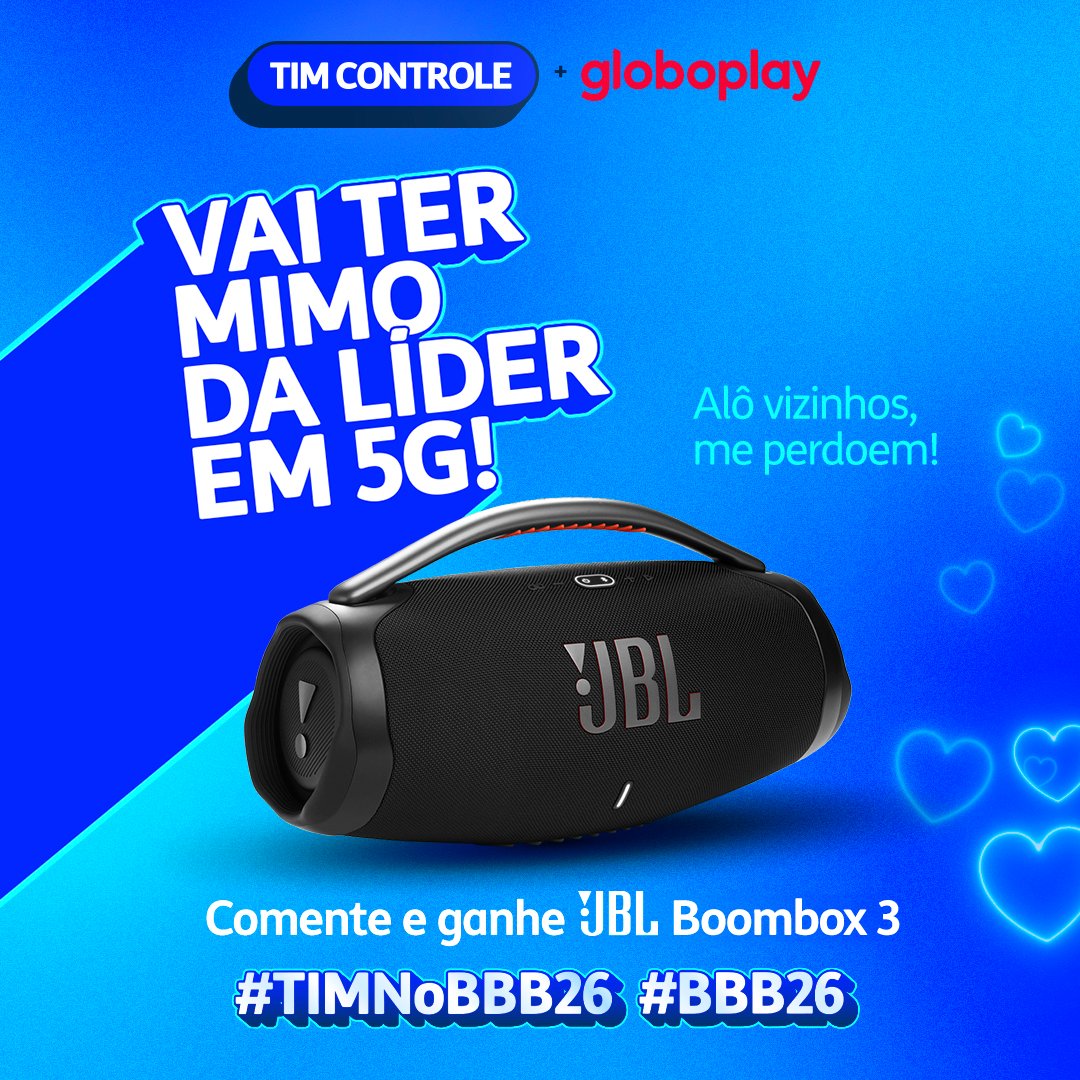 TIMBrasil's tweet image. HJ A FESTA É NA SUA CASA! 
alo vizinhos, me perdoem! quem comentar + até 13h de amanhã, leva o mimo

regras:
não ter ganhado a última dinâmica
comentar: “com a TIM no BBB e JBL eu vou __”
usar as hashtags da imagem + RT
ser cliente TIM ou virar em até 7 dias

boa sorte! 💙