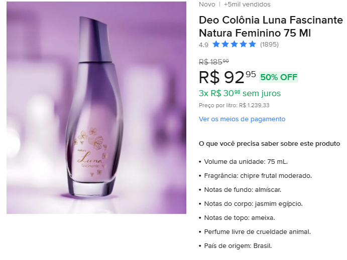PromosJao's tweet photo. ÓTIMO PREÇO

Deo Colônia Luna Fascinante Natura Feminino 75 Ml

Por 92,95

https://t.co/dtV7D94Bs0

#meli #mercadolivre #perfume https://t.co/SgdIeHdDiB