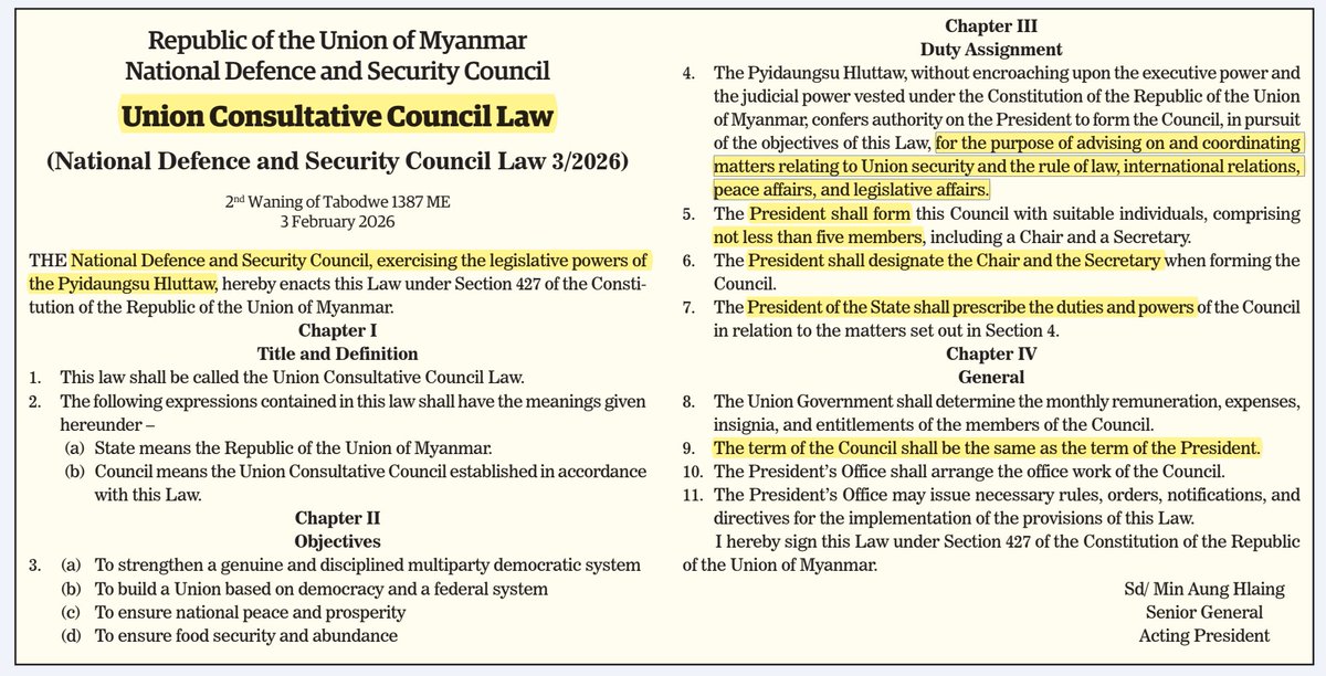 国営紙（2/5）
諮問委員会
大統領が選ぶ。5名以上。大統領の任期と同じ。大統領が義務と権限を規定。イメージが判らない。
テインセイン時代の特定分野にいたアドバイザーみたいなもの？
