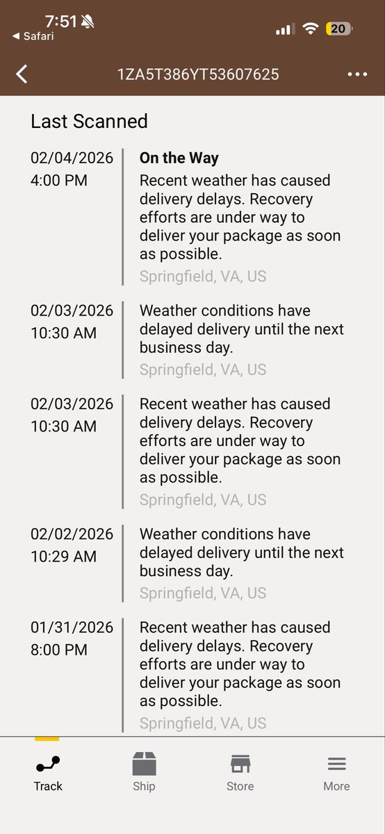 EDiotaleviJr's tweet image. @UPS Springfield, VA since Jan 30. No delivery date. Endless “weather” excuses. Own the failure.
#upsfail #badservice #corporateincompetence #boycottups