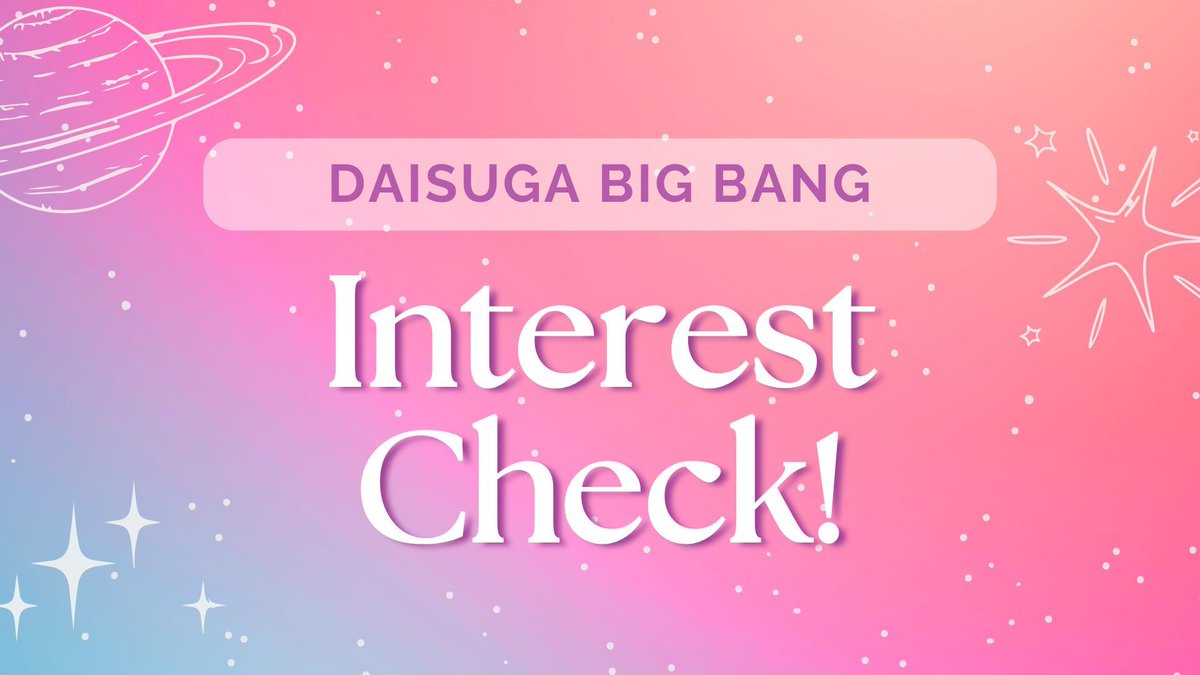 The time has come!~ Did you miss us? 🤭 

Interest Checks for #DaiSuga Big Bang 2026 are officially open!🎉 ICs will be open for 2 weeks &amp; close on 2/18, but the earlier the better-- things are about to get a little... warped.