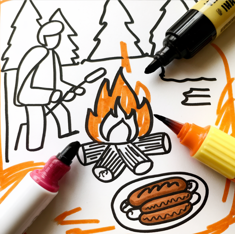 Desaimoh7Moh's tweet photo. Grabbed some markers and drew my Camp Haven campfire moment. Hot dogs are ready and the fire looks warm enough. Sometimes simple art captures the best memories of a cozy first night @DataHaven_xyz 🔥 https://t.co/Sy3a05VgyN