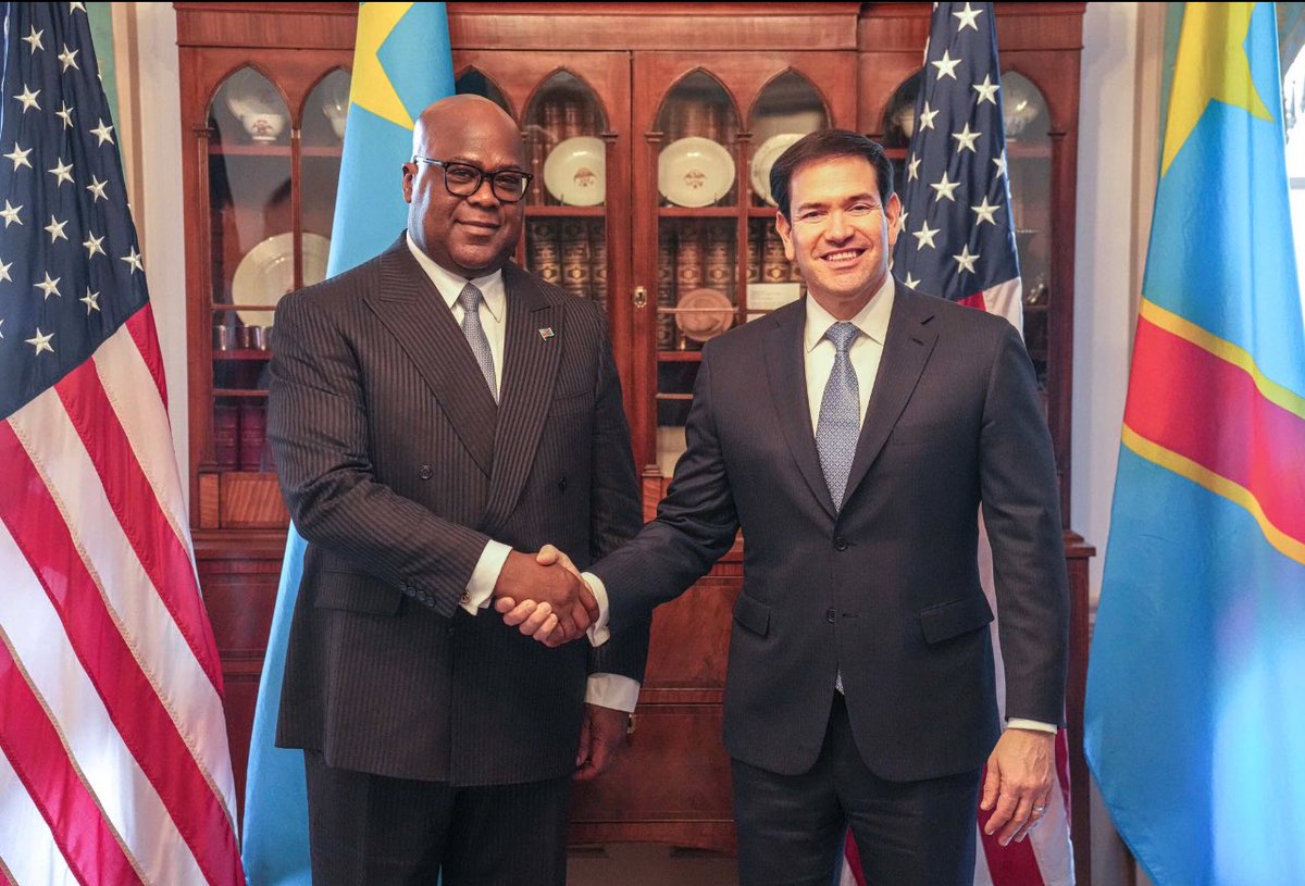 𝗥𝗗𝗖🇨🇩 : Le secrétaire d’État américain, 𝗠𝗮𝗿𝗰𝗼 𝗥𝘂𝗯𝗶𝗼, a échangé mercredi 4 février 2025 à Washington avec 𝗙𝗲́𝗹𝗶𝘅 𝗧𝘀𝗵𝗶𝘀𝗲𝗸𝗲𝗱𝗶 autour des Accords de Washington et de l’élargissement du partenariat sécuritaire entre les États-Unis et la RDC. « Avec la RDC,