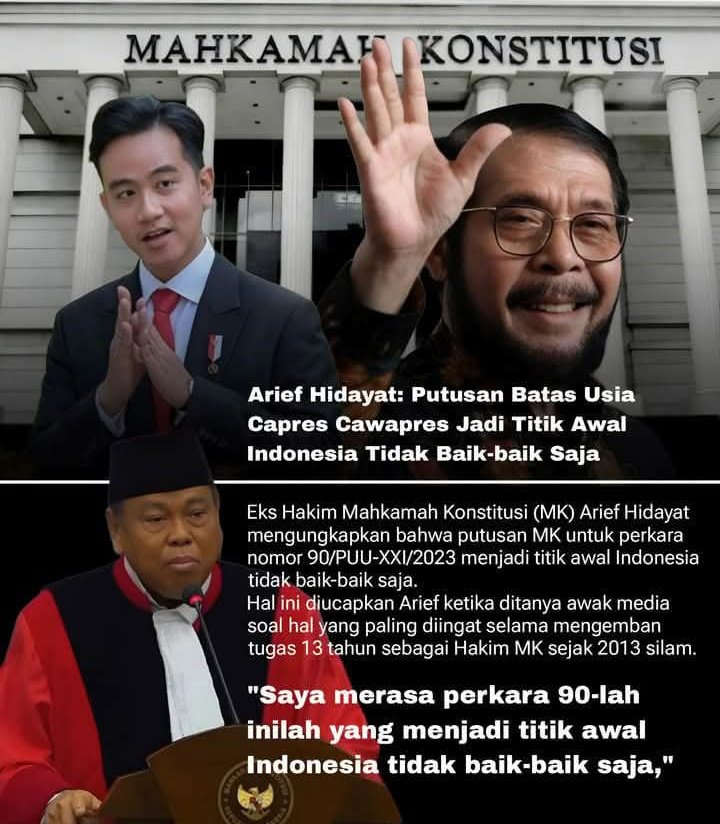 Hakim MK : 
Putusan batas usia cawapres jadi titik awal "Indonesia tidak baik baik saja" 😭