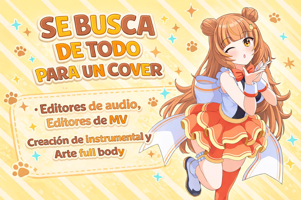 NaocchiUwU's tweet image. ✨SE BUSCA DE TODO PARA UN COVER ✨
Estoy armando un nuevo cover y busco lo siguiente: 
🎧 Editores de audio
🎬 Editores de MV
🎨 Arte full body / instrumentales
Si te interesa o conoces a alguien, ¡manda DM! 💌
RTs se agradecen mucho
