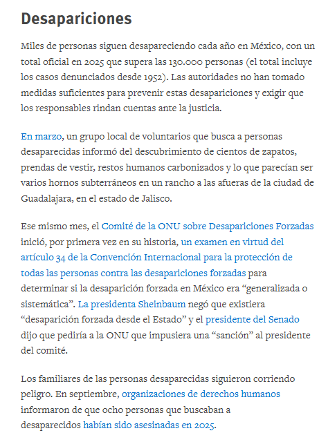MLopezSanMartin's tweet photo. El duro informe de @hrw_espanol sobre México:

-Retrocesos democráticos heredados del sexenio anterior
-Tasa de más de 25 homicidios por cada 100 mil habitantes
-Más de 130 mil personas desaparecidas
-Impunidad generalizada
-Acceso limitado a la información pública https://t.co/Gel2bhQtvg