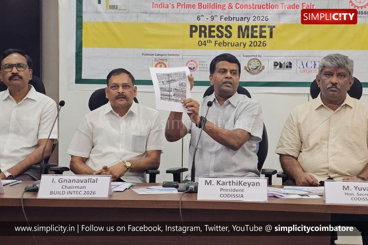 simplicitycbe's tweet image. #photostory

BUILD INTEC 2026 is Coming to Codissia! Feb 6-9 📅 Construction &amp;amp; Building Materials Expo 🔨

பில்ட் இன்டெக் 2026 கொடிசியாவில்! பிப்ரவரி 6-9 📅 கட்டுமானம் &amp;amp; கட்டிடப் பொருட்கள் கண்காட்சி 🔨

#BuildIntec2026 #ConstructionExpo #BuildingMaterials #BuildingMaterials