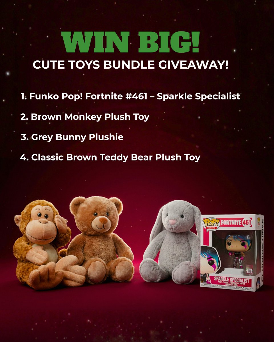 ecokartuk's tweet photo. 🎁 VALENTINE'S GIVEAWAY ALERT! 💝

Win an EPIC toys bundle featuring:
✨ Funko Pop Sparkle Specialist
✨ Brown Monkey Plush
✨ Grey Bunny Plushie
✨ Classic Teddy Bear
Winner announced Feb 13! 🏆
HOW TO ENTER 👇
#giveaway #giveaways #giftideas #ValentinesDay #ValentinesDay2026 https://t.co/WWqPt4TElQ
