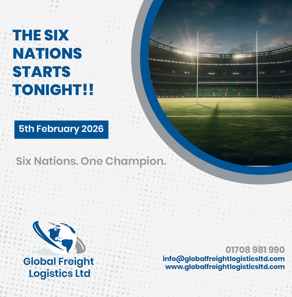 The Six Nations Starts Tonight - Six Nations. One Champion. 
globalfreightlogisticsltd.com
#global #freight #logistics #supplychain #GlobalFreightLogistics #Sixnations
