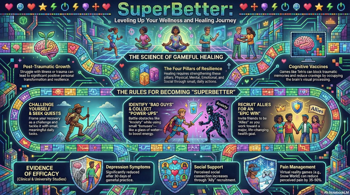 SelfTalkHeals's tweet photo. Live gamefully. By visualizing your life as a quest, you can battle "Bad Guys," collect "Power-Ups," and recruit "Allies" to reach your Epic Win. Stop being an NPC; become the Author-Architect of your recovery. #SelfTalkHeals #SuperBetter #EpicWin #Resilience https://t.co/fxr9BsYtIv