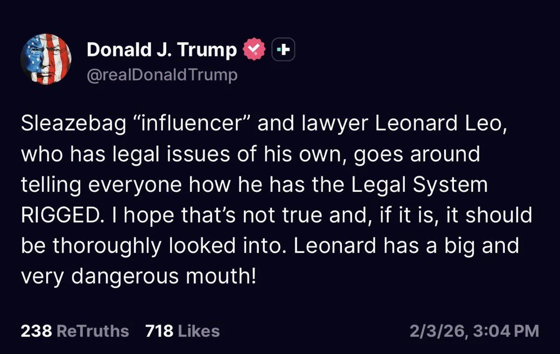 <a href="/PrezLives2022/">Prez</a> I wonder if that’s why Trump went off on Leonard Leo (Federalist Society) in this tweet?