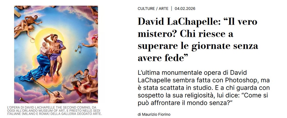 Per me, invece, il vero mistero è chi riesce a passare un’intera vita avendo fede in qualcuno la cui esistenza è indimostrata.
Ma, una volta di più, vivi e lascia vivere.
d.repubblica.it/culture/arte/2…