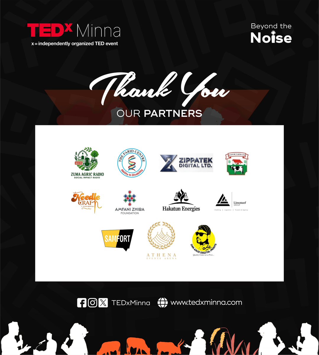 Big ideas don’t happen alone — and neither did TEDxMinna.

A huge thank you to our amazing partners 
@maizube_farm, @athena_events_arena, @amfanizhibafoundation, @zuma885fm, @faridcentre, @ZippatechDigitalLtd, @n3studioessentials, <a href="/needlecraft/">RECARDO MATTHEWS</a>,