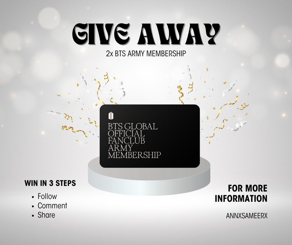 Annxsameerx's tweet photo. 💜SPECIAL GIVEAWAY FROM @Annxsameerx 💜

💟 WIN BTS MEMBERSHIP (2 PERSON)

HOW TO WIN? 🤔💭

𑣲 must follow my twitter - @Annxsameerx 
 
𑣲 like and retweet this tweet 

𑣲 like and retweet my pinned tweet

𑣲 open to MALAYSIAN only 🇲🇾 

𑣲 who’s your bias & why do you like him? 👀

WINNER WILL BE ANNOUNCE ON 1st MARCH 2027 💟

GOODLUCK ARMY KL 🩷💜

#BTSinKL