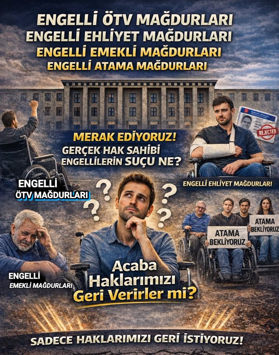 Hayallerimizin #peşindeyiz
Engelli emekliliği 15 ocak ta değişti. Engelli raporumuz ve vergi indirimi belgemiz var. 20 yıldır beklediğimiz hakkımızın #peşindeyiz 
#EngelliyeEmeklilikHaktır 
<a href="/EhatDer/">ENGELLİ HAKLARI VE ADALET TOPLULUĞU DERNEĞİ</a>