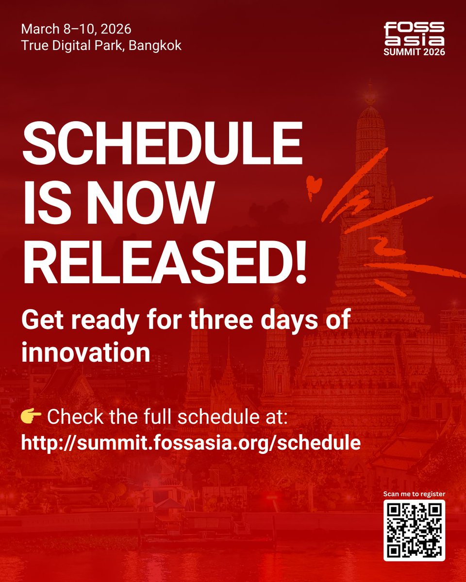 fossasia's tweet photo. FOSSASIA Summit schedule is now live! 200+ sessions across #AI #Security #Privacy #Cloud #DevOps #SRE #Postgresql #database #hardware #web #mobile #opensource and more. https://t.co/wZLLFdaTw8 March 8-10 #Bangkok https://t.co/iWg94ZwfXl