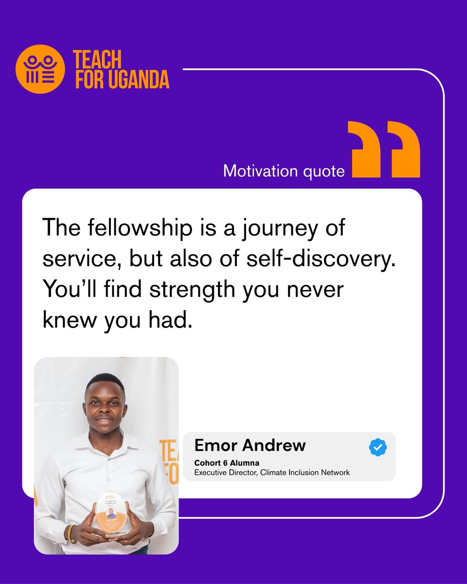TeachForUganda's tweet photo. #ThursdayReflection
@TEACH4UG Fellowship pushes you to serve, stretch & unlock your potential.
As Andrew says: the journey builds strength you never knew you had, in & beyond the classroom.
Considering your leadership path in education? This is your sign.
#EducationLeadership https://t.co/N3iYFvp1CI