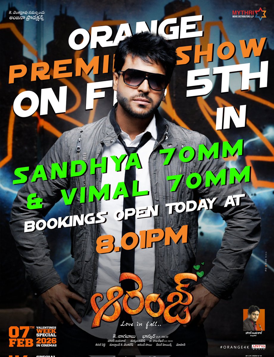 20 Tickets Giveaway – #Orange Special Premiere Show 🙌

📍 Sandhya 70MM Theatre
🕕 Today | 6 PM Show

To participate:
Follow <a href="/MilagroMovies/">Milagro Movies</a> &amp; <a href="/MilagroMovies9/">MilagroMovies</a>

• Like &amp; RT this tweet
• Comment with #Orange4K
