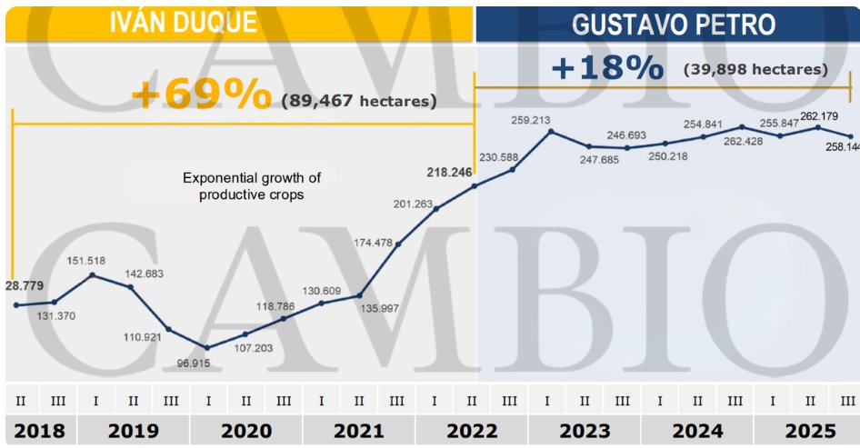 El cuadro sobre producción estimada de cocaína al año que presenta este artículo de <a href="/TheEconomist/">The Economist</a>  es mentira y no tiene ninguna base científica.

Este cuadro que presentó aquí de número de hectáreas de hoja de coca anual basado en fotos satelitales y con fuente en la Policía