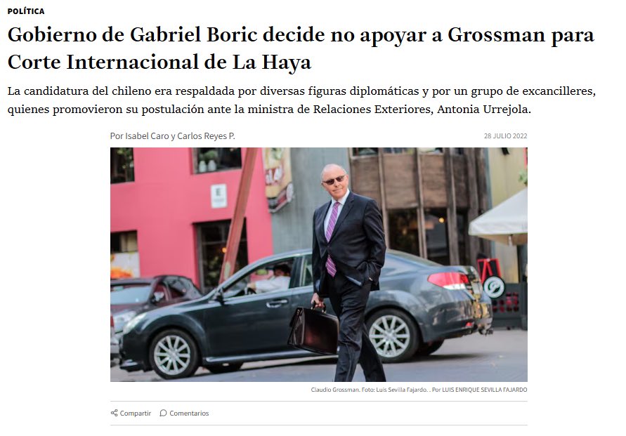 Con qué cara Boric y su Pandilla piden apoyo para Bachelet cuando Él personalmente le retiró el apoyo del Gobierno a Claudio Grossman . 
Todo se paga en esta Vida !!