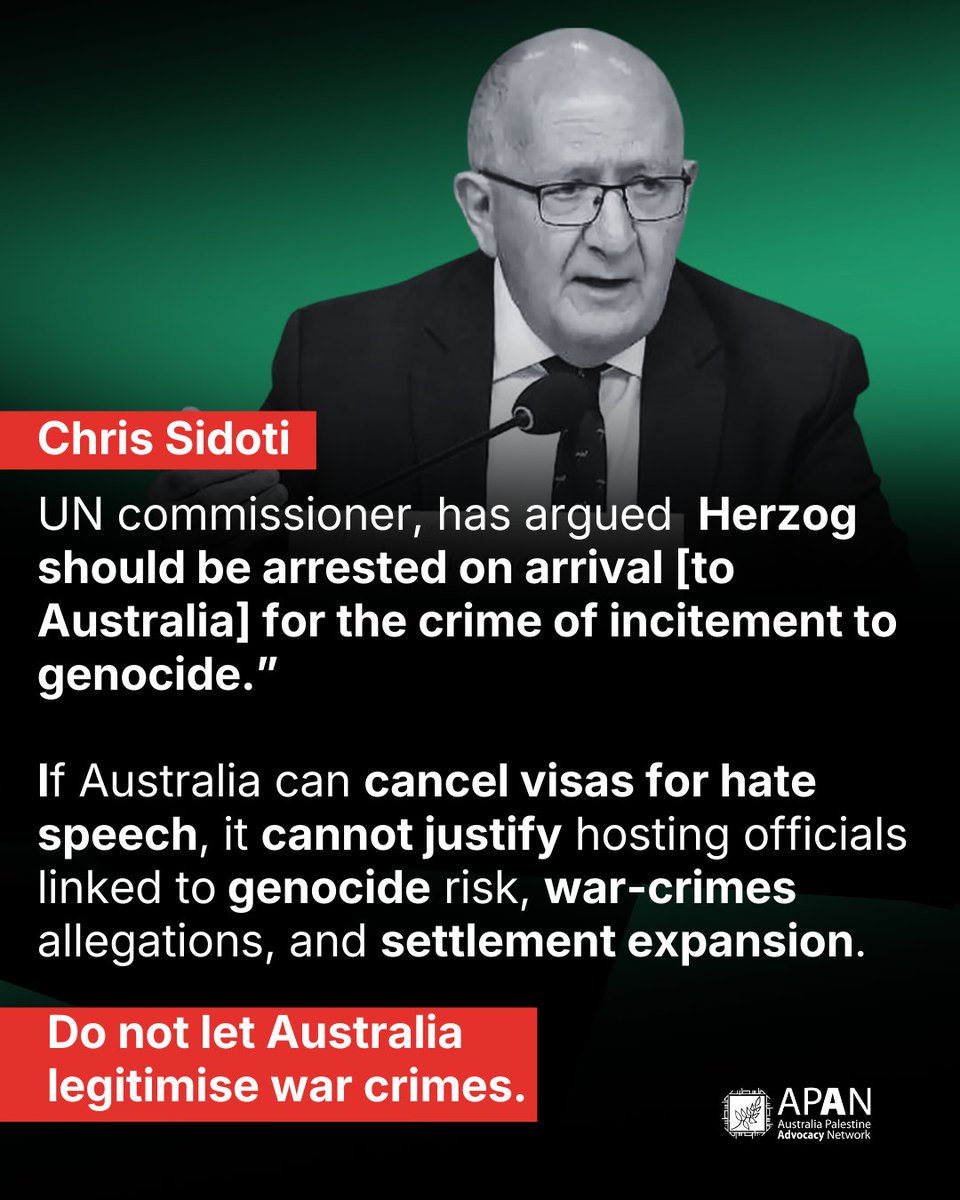 Australia is hosting Isaac Herzog, and he’s not coming alone.

His rhetoric blaming “an entire nation” was cited by the International Court of Justice when assessing the risk of genocide.

His delegation includes:
• Doron Almog, a former general linked to war-crimes allegations