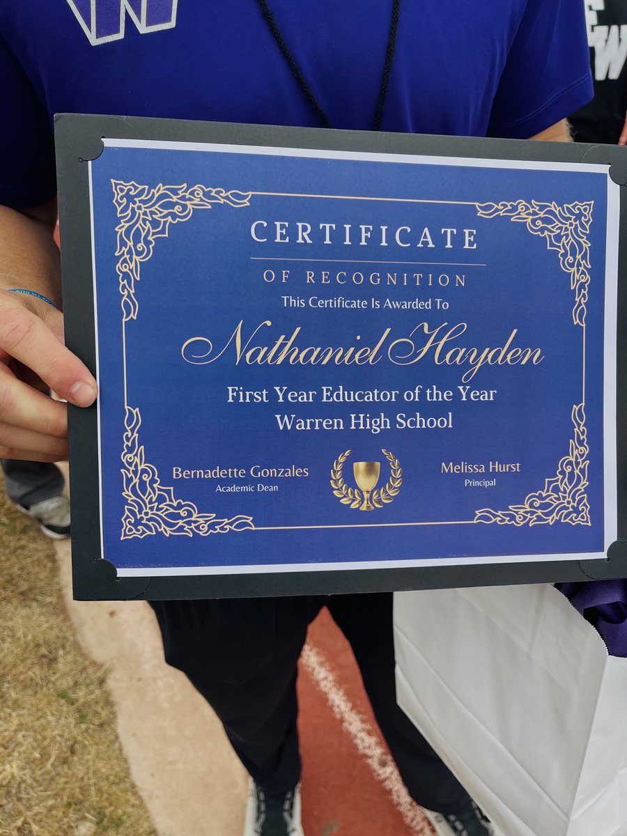 I am of the belief that to be a great Coach you have to be a great Teacher. It’s no surprise to me that the success <a href="/NatehaydenQB/">Nate Hayden ✞</a> has had on the sidelines is now being recognized in the classroom. Congrats on being named <a href="/NISDWarren/">NISDWarren</a> First year Educator of the Year!! <a href="/WarrenNisd/">Warren Warrior Football (NISD) TX</a>