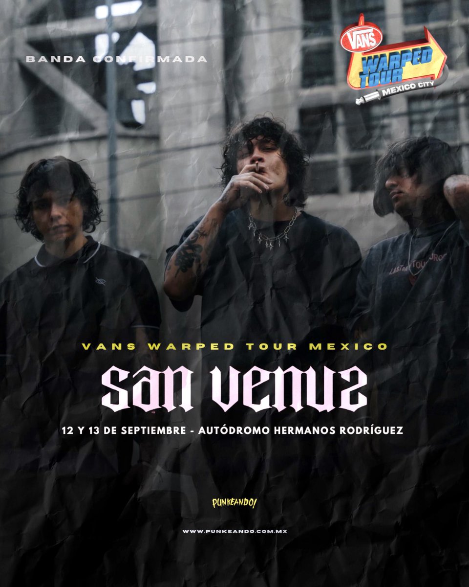 Y, por supuesto, no podía faltar el talento nacional: SAN VENUS se convierte en la primera banda mexicana confirmada para el Vans Warped Tour MX, marcando además el anuncio número 14 de 91 dentro de la revelación del cartel.
