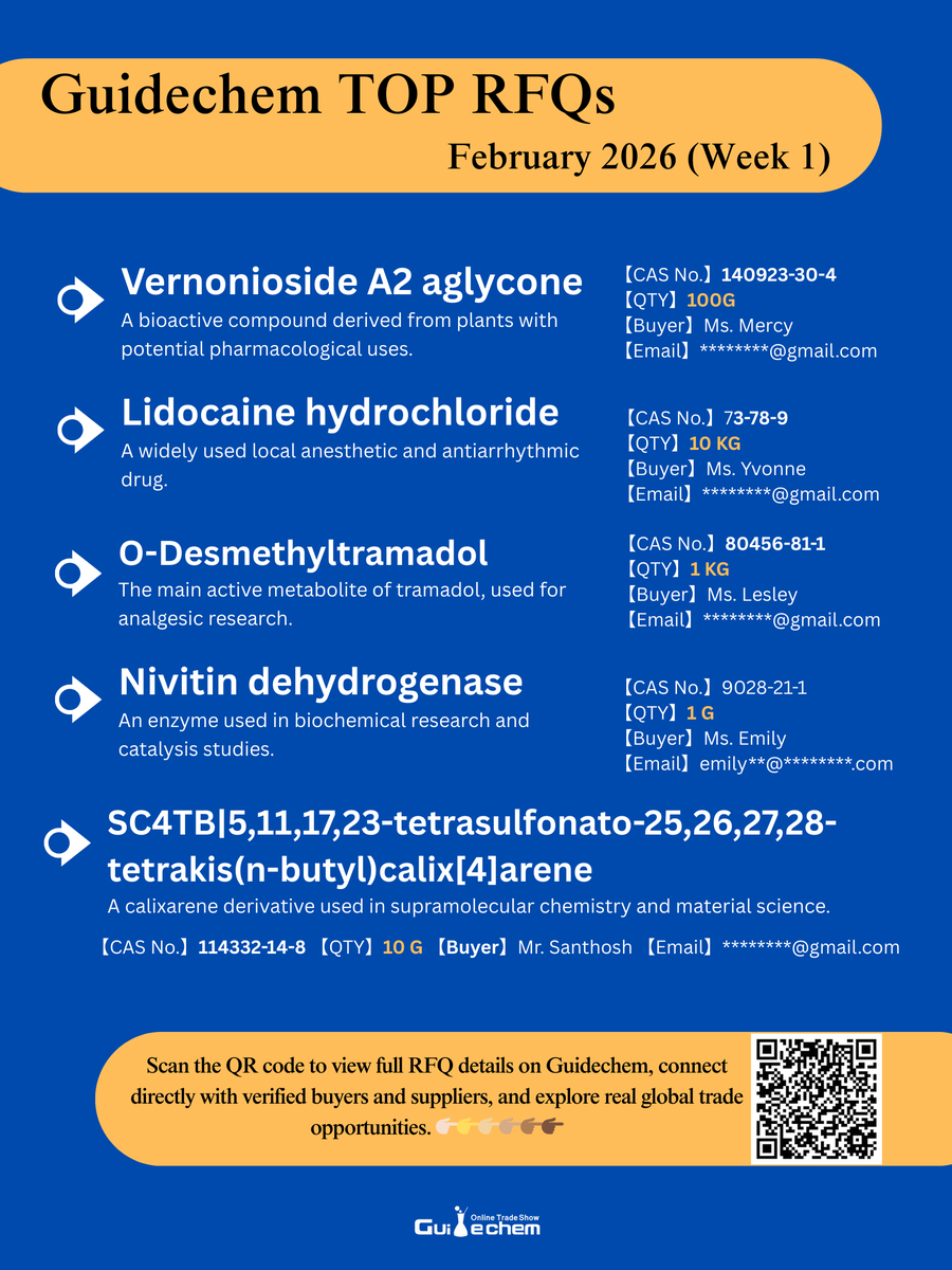 ChGuide's tweet photo. 🌐 #Global – Ongoing sourcing for Vernonioside A2 aglycone from Global.

📘 Explore full RFQs 👉 https://t.co/JgIrB4W19u

#ChemicalSourcing #GlobalChemicals #PharmaIntermediates #FineChemicals #LabReagents #ChemicalMarket https://t.co/LLgDQWCZgA
