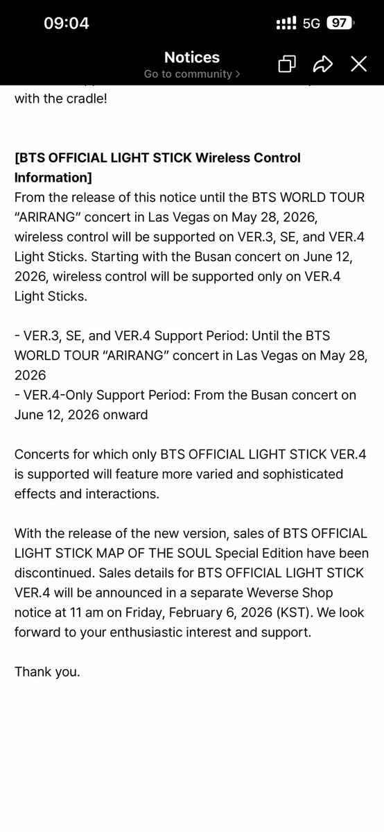 มี่บอม VER.3 / SE / VER.4
👉 รองรับจนถึงคอนเสิร์ตลาสเวกัส 28 พฤษภาคม 2026

👉 ตั้งแต่คอนเสิร์ตปูซาน 12 มิถุนายน 2026 เป็นต้นไป จะรองร้บแค่ VER.4

บังคับซื้อมากแม่ แต่ซื้อเพราะมันสวยนะ 🥲