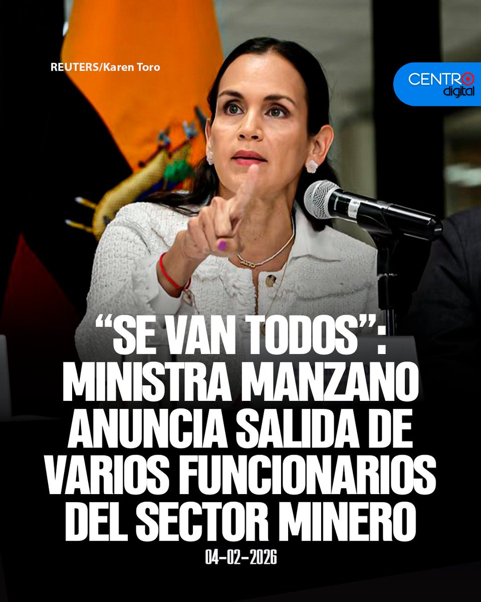 #ATENCION "Se van todos": La ministra Inés Manzano confirma la salida de decenas de funcionarios en áreas clave del área minera, como parte de una depuración institucional necesaria para combatir a la minería ilegal. 
Los Detalles ➡️ radiocentro.com.ec/depuracion-ins…