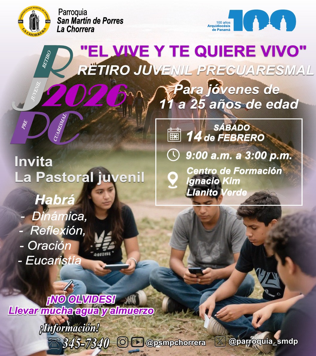 #caminoal50aniversario 
#parroquiasmplachorrera 
#retiro
Si tienes de 11 a 25 años de edad 
Participa del Retiro Juvenil
Pre Cuaresmal
"El vive y te quiere vivo"
Sábado 14 de feb
De 9am a 3pm
Lugar: Centro de Formación Ignacio Kim
Habrá Dinámica, reflexión, oración y Eucaristía.