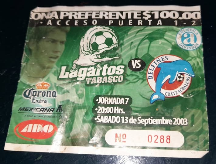 NostalgiAscenso's tweet photo. Boleto del llamado "Clásico del Golfo" de la Primera 'A'.
#Lagartos #Delfines
Emilio Romero https://t.co/K8Av7nmqPQ