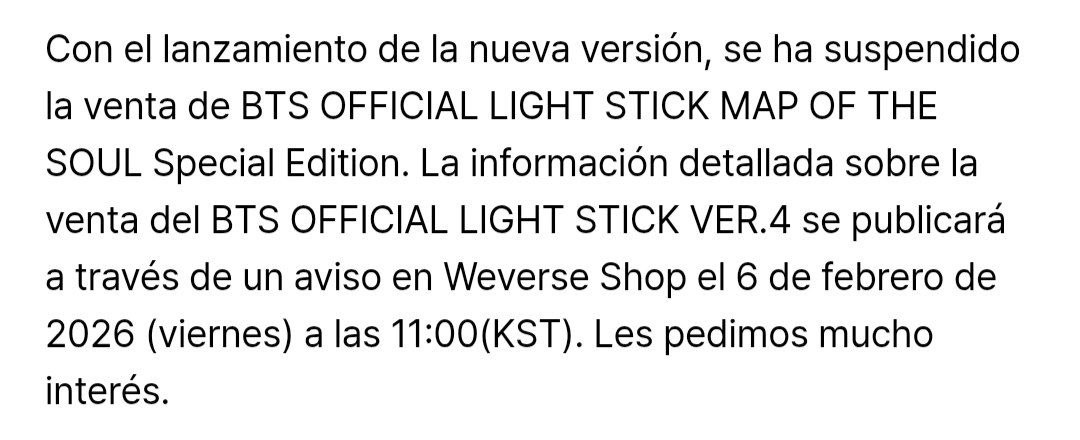 btswingsjm7's tweet photo. — Información completa sobre la nueva ARMY BOMB Ver. 4 saldrá en los siguientes horarios:

⏰ Horarios: 06/02/2026
Jueves, 05 de febrero
08:00 PM 🇧🇿🇨🇷🇬🇹🇳🇮🇭🇳🇸🇻🇲🇽
09:00 PM 🇨🇴🇵🇦🇵🇪🇪🇨🇨🇺
10:00 PM 🇻🇪🇵🇷🇩🇴🇧🇴🇺🇸🇨🇦
11:00 PM 🇺🇾🇦🇷🇧🇷🇵🇾🇨🇱
Viernes, 06 de febrero
03:00 AM 🇪🇸🇫🇷🇮🇹
11:00 AM 🇰🇷🇯🇵 https://t.co/qCazgpVBCE