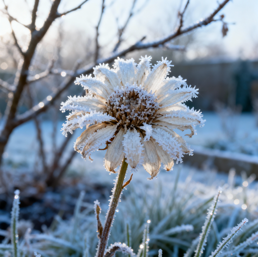 Desaimoh7Moh's tweet photo. Spotted this dried flower in my garden covered with delicate frost crystals yesterday morning. Even in death nature finds new ways to dress beautifully for winter. Soft light made petals glow like frozen silk @DataHaven_xyz https://t.co/R57bSWrKoQ