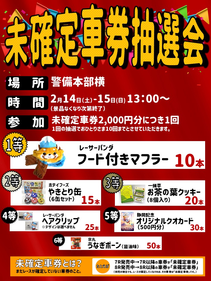 2月】未確定車券抽選会のお知らせ