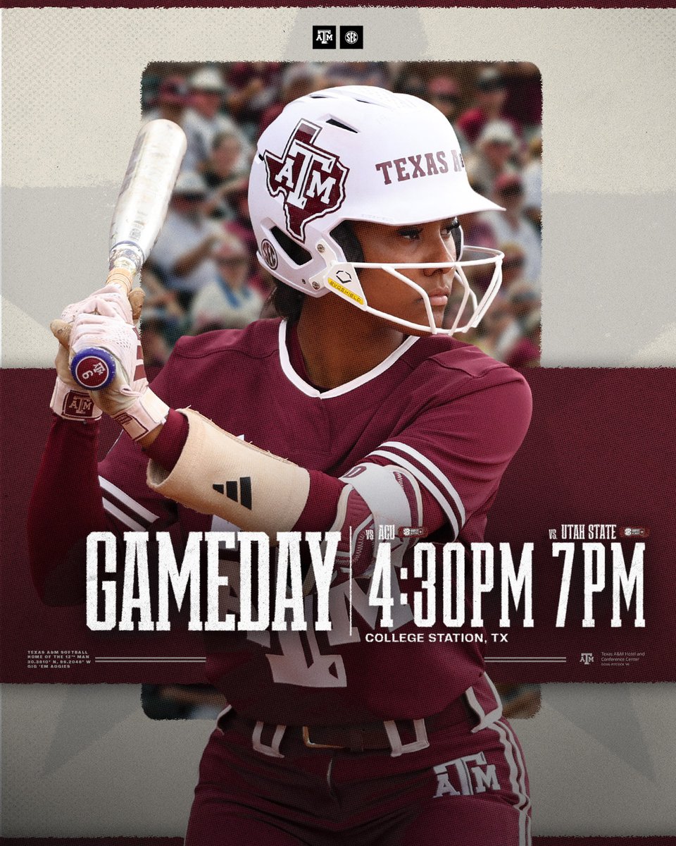 AggieSoftball's tweet photo. Kicking off the 2026 season with a double header in Aggieland! 👍

🥎 vs ACU | 4:30PM
🥎 vs Utah State | 7PM

#GigEm https://t.co/YXvOXId9Rc