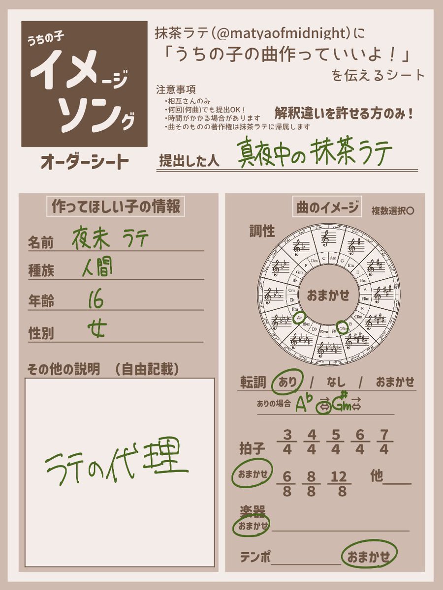 matyaofmidnight's tweet photo. 誰か来てくれるかな……
しれっと消えてたら察してください。

よくわからなかったら曲のイメージは全部おまかせにつけといてもらえれば！
これ+画像資料等もらえると作りやすいです！ https://t.co/hhgFTwaD7e