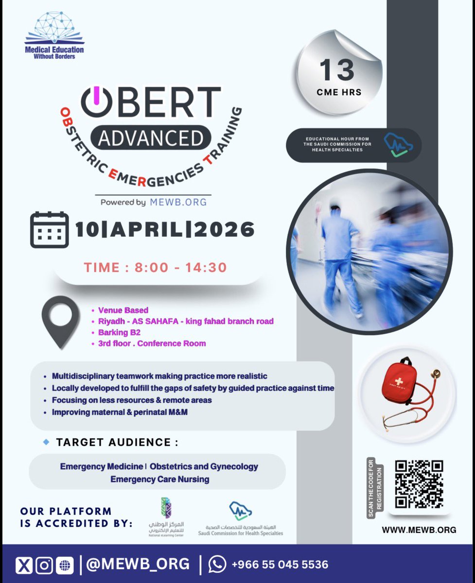 OBGYN_Eastern's tweet photo. 🌸 Advanced Obstetrics Emergencies Course 
📍Saudi German Hospital | Riyadh  
📅 10 April 2026
☑️ Accredited Certificate

🔗 Registration link:
https://t.co/fOKOxqr8zq https://t.co/9tY7EiGKrN