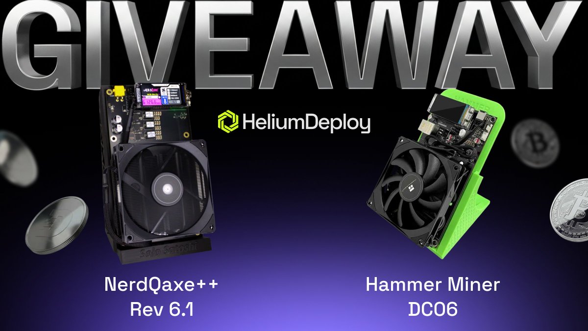 Heliumdeploy's tweet image. 🚨 NERDQAXE++ REV 6.1 &amp;amp; HAMMER SCRYPT DC06 BUNDLE GIVEAWAY 🚨

We’re giving away 1× NerdQaxe++ Rev 6.1 and 1× Hammer Miner DC06 to one lucky winner 🚀

The perfect combo to kickstart your mining journey on SHA-256 and SCRYPT.

🔥 What’s included:

⚙️NerdQaxe++ Rev 6.1
6 TH/s ·