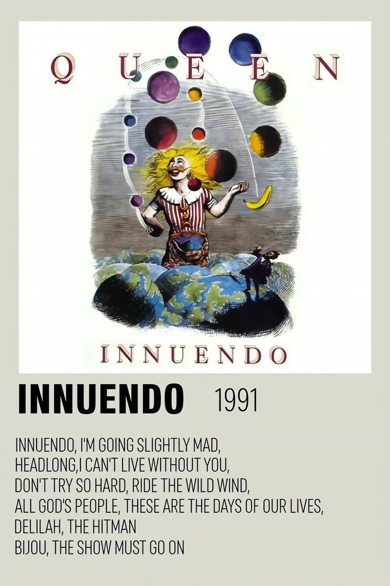 fredsladygodiva's tweet photo. Happy 35th Anniversary of my favorite album Innuendo!
What's your favorite track? 🤗
#Queen #Queen4ever
"I’m pleased with my vocals on this album. 'Innuendo' is a word I often use in Scrabble - I’m a demon at Scrabble! For Queen, it’s a perfect title"
- Freddie Mercury https://t.co/Nf6Yywzsmw