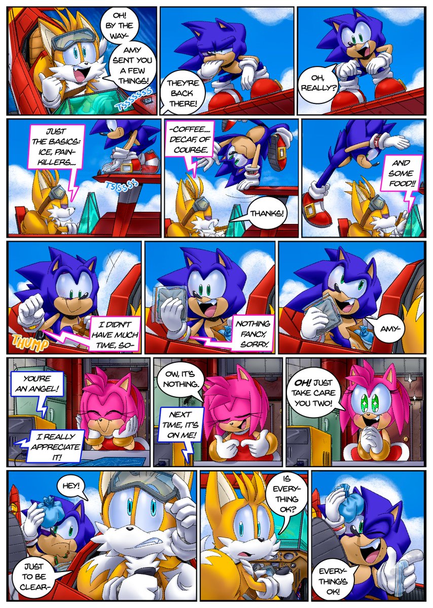 Mentí, si era café. 
Descafeinado no cuenta.
(Si se ve mal, la subo de nuevo mañana, se nublo y no cacho naa aaaaaaaaah!!)
#sonicfancomic #OriginofChaos #SonicTheHedgehog #SOoCfancomic #sonicau #fancomic #sonicoc #tails #amyrose