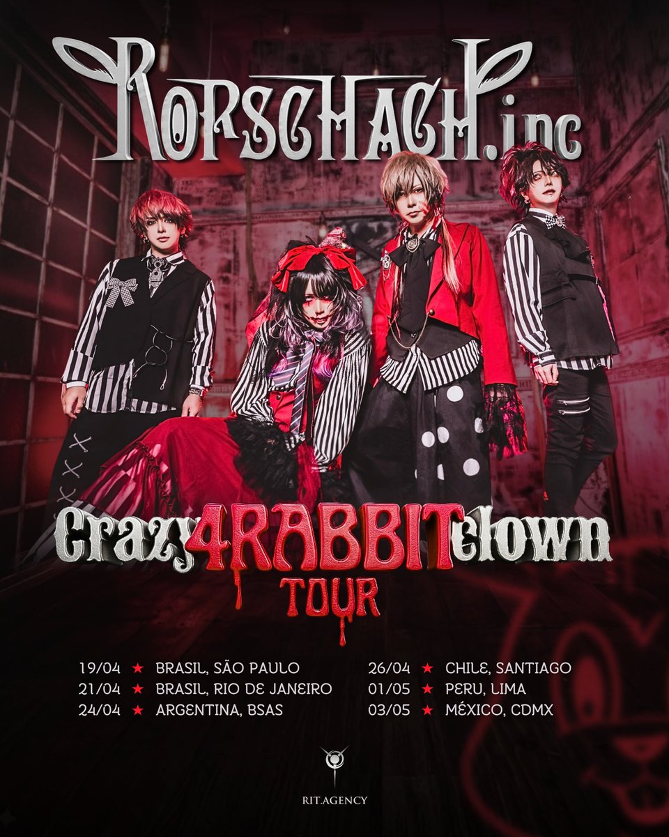 【Latin America tour!!!!】
【ticket】
ritstore.agency

Rorschach.inc – Latin America Tour 2026 

✨A banda Rorschach.inc, conhecida pela sua intensidade sonora e estética visual marcante, retorna à América Latina em 2026 para uma turnê inesquecível.