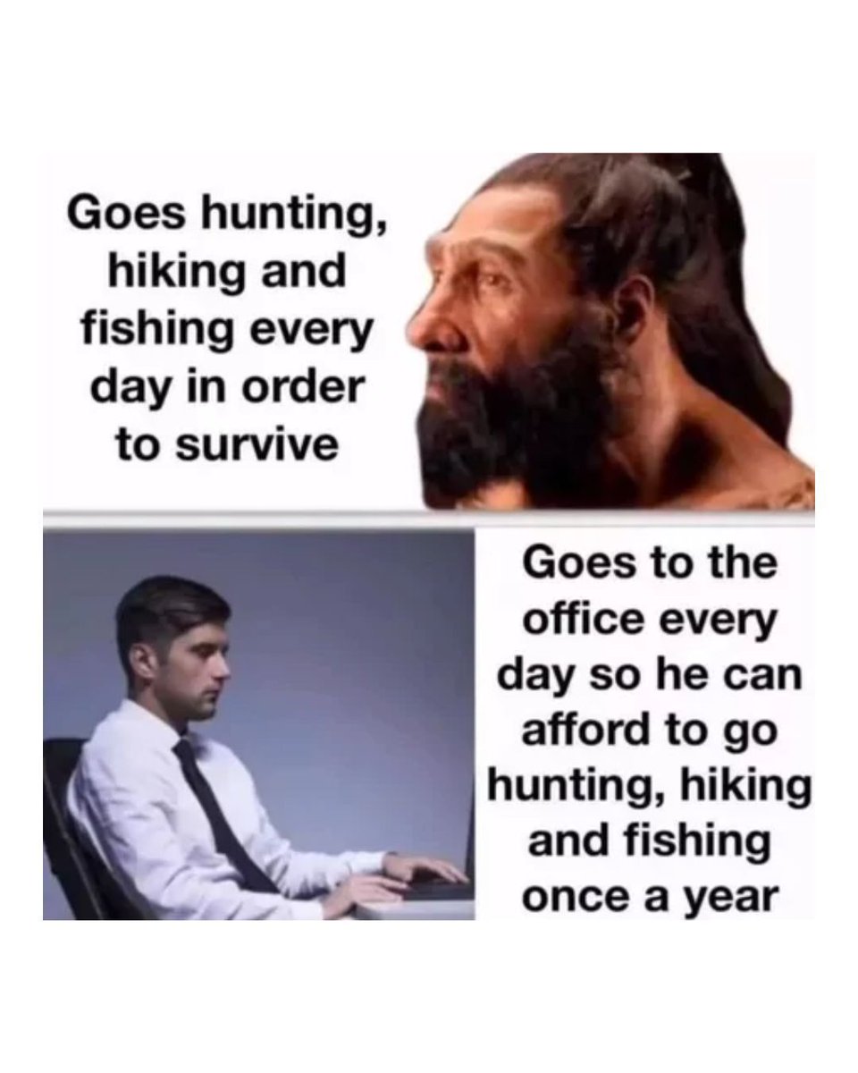 Memedroid's tweet image. Humans back then vs now #humans #memes #hunting #surviving #funny